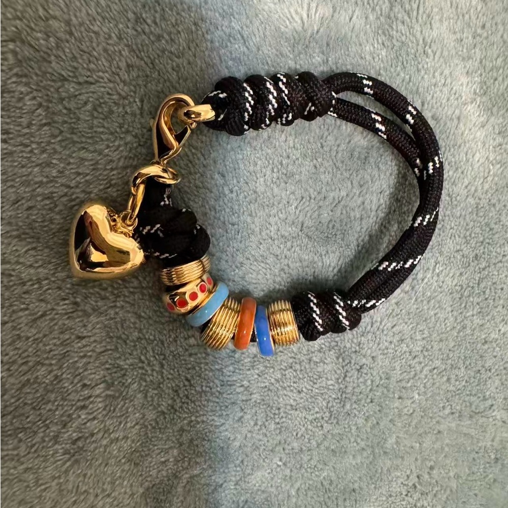 Roxanne Assoulin Black Cord Bracelet with Gold Heart and Multicolor Beads - Picture 3 of 3